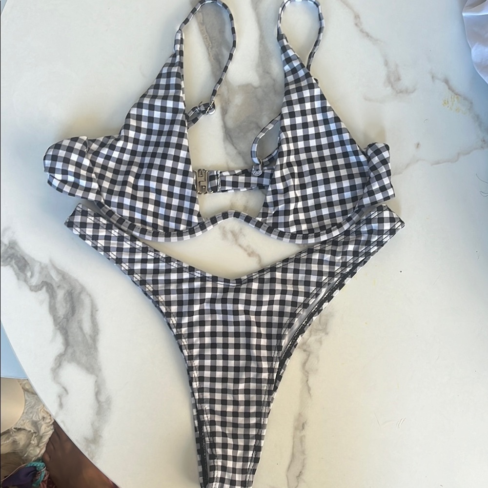 Black and White Gingham Bikini Set